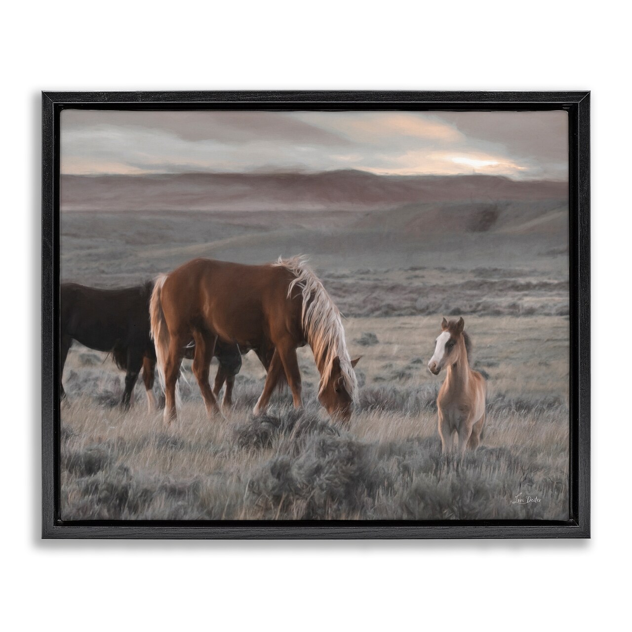 Stupell Industries Country Horses in Valley Framed Floater Canvas Wall Art Design by Lori Deiter
